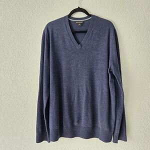 Banana Republic XL Blue Extra Fine Merino Wool Mens V neck Sweater